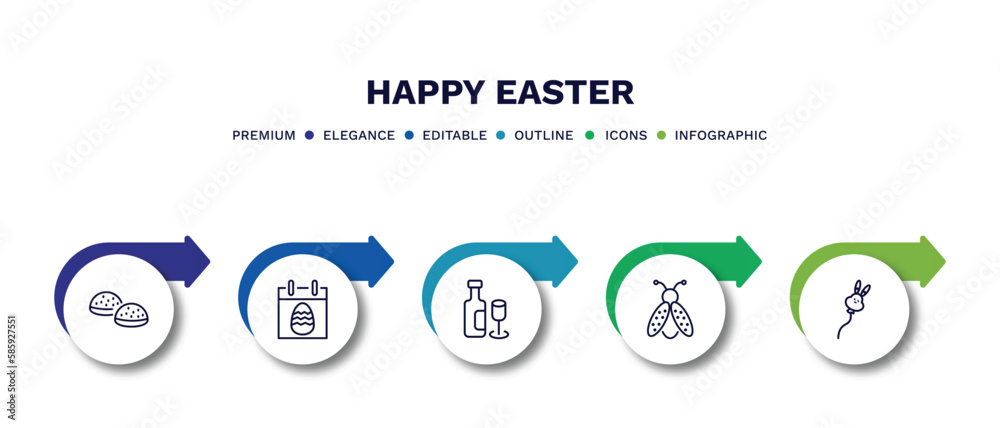 set of happy easter thin line icons. happy easter outline icons with infographic template. linear icons such as buns, easter calendar, wine, ladybug, balloon vector. set of happy easter thin line icons. happy easter outline icons with infographic template. linear icons such as buns, easter calendar, wine, ladybug, balloon vector.