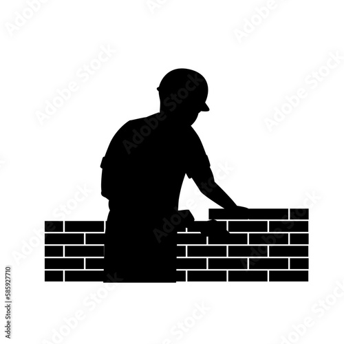 Brick laying, bricklayer Vectors Illustration silhouette photo