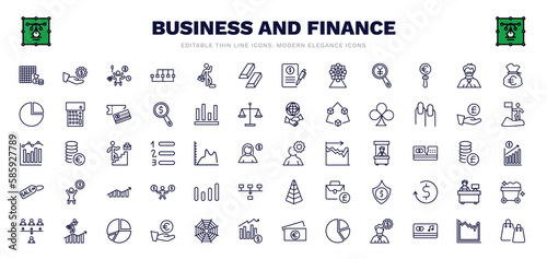 set of business and finance thin line icons. business and finance outline icons such as economy games, multitasking woman, ingot, man with moustach, club card, man with solutions, bars graphic,