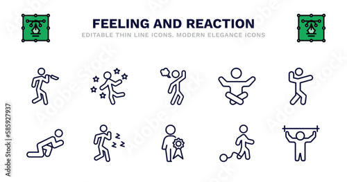 set of feeling and reaction thin line icons. feeling and reaction outline icons such as great human, annoyed human, relieved human, amazing ready ready pissed off special guilty pumped vector.