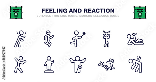 set of feeling and reaction thin line icons. feeling and reaction outline icons such as crappy human, lucky human, aggravated human, drunk positive positive confident better helpless exhausted