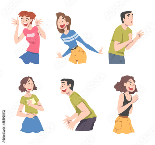 Young Man and Woman with Shocked Face Expression Vector Set