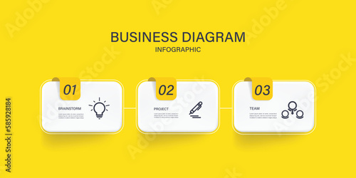 Business or team marketing diagram infographic template. Timeline with 3 steps. Vector infographic element.