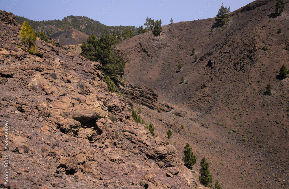 La Palma, landscapes along the long-range popular hiking route Ruta de Los Volcanes,
going along the crest of the island from El Paso to Fuencaliente municipalities La Palma, landscapes along the long-range popular hiking route Ruta de Los Volcanes,
going along the crest of the island from El Paso to Fuencaliente municipalities