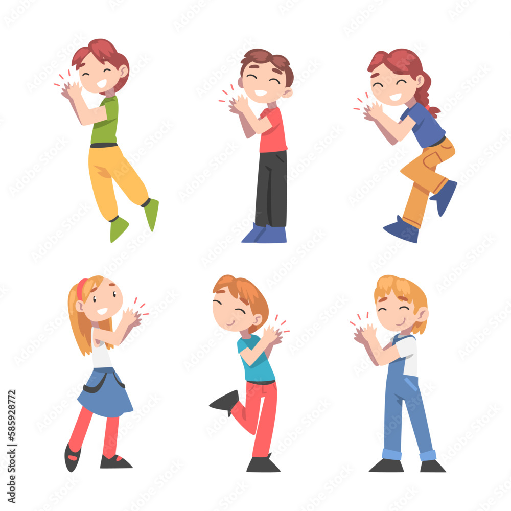 Cute Little Boys and Girls Clapping Their Hands Vector Set