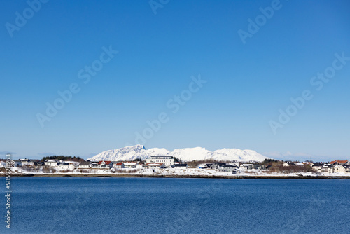 Winter landscape on the coast in Broennoey municipality, Helgeland coast, Norway