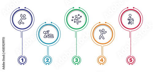 set of feeling and reaction thin line icons. feeling and reaction outline icons with infographic template. linear icons such as ecstatic human, great human, broken human, drunk positive vector.