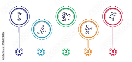 set of feeling and reaction thin line icons. feeling and reaction outline icons with infographic template. linear icons such as happy human, curious human, bored human, sore awful vector.