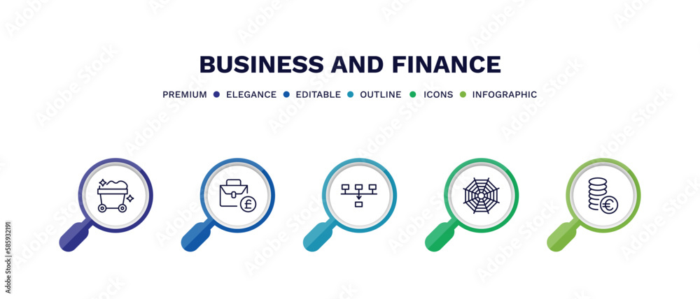 set of business and finance thin line icons. business and finance outline icons with infographic template. linear icons such as mining cart, pounds bag of business, item connections, spider chart, set of business and finance thin line icons. business and finance outline icons with infographic template. linear icons such as mining cart, pounds bag of business, item connections, spider chart,