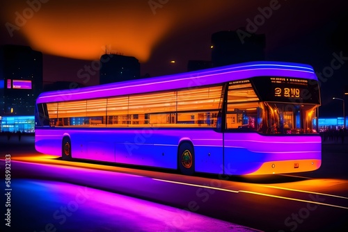 Graphic representation of "Neon Nights: The Futuristic Anime Bus". Generative AI. 