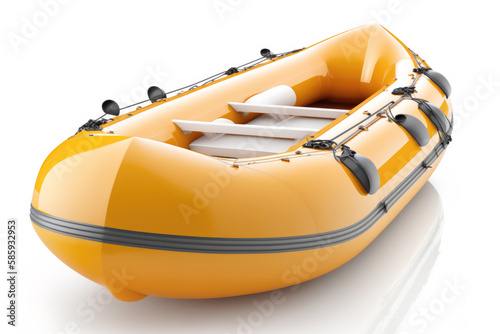 Yellow rubber life boat isolated on white background. Rescue and recreational sea transport. AI generative