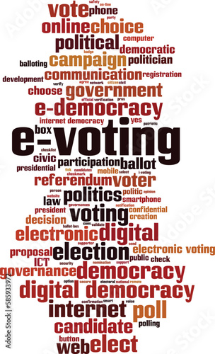 E-voting word cloud concept. Collage made of words about E-voting. Vector illustration 
