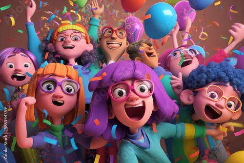 friendly party with balloons and confetti
