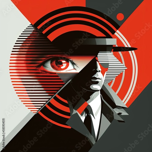 Espionage concept in russian constructivism retro style. Generative AI photo