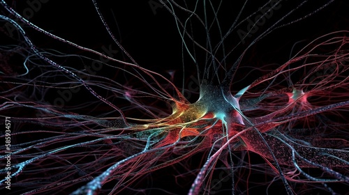 Detailed image of neurons in the human brain. generative AI,