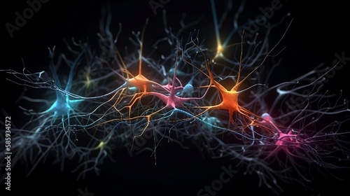 Connections explosion: brain neural network in 3D. Journey in 3D through the complexity of the neural network. generative AI,