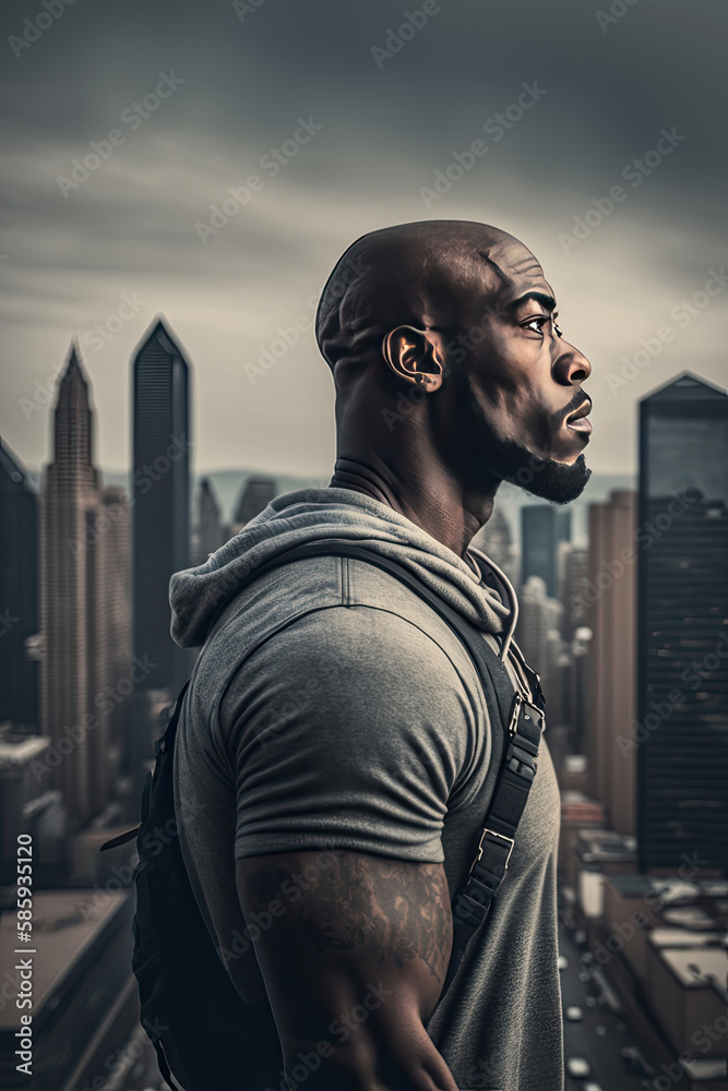 young man with dark skin he is bald and has a black beard he is extremely well trained created with Generative AI technology young man with dark skin he is bald and has a black beard he is extremely well trained created with Generative AI technology