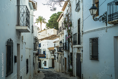 Empty streets of the old town of Altea. Classic Medieval white Spanish town on Costa Blanca