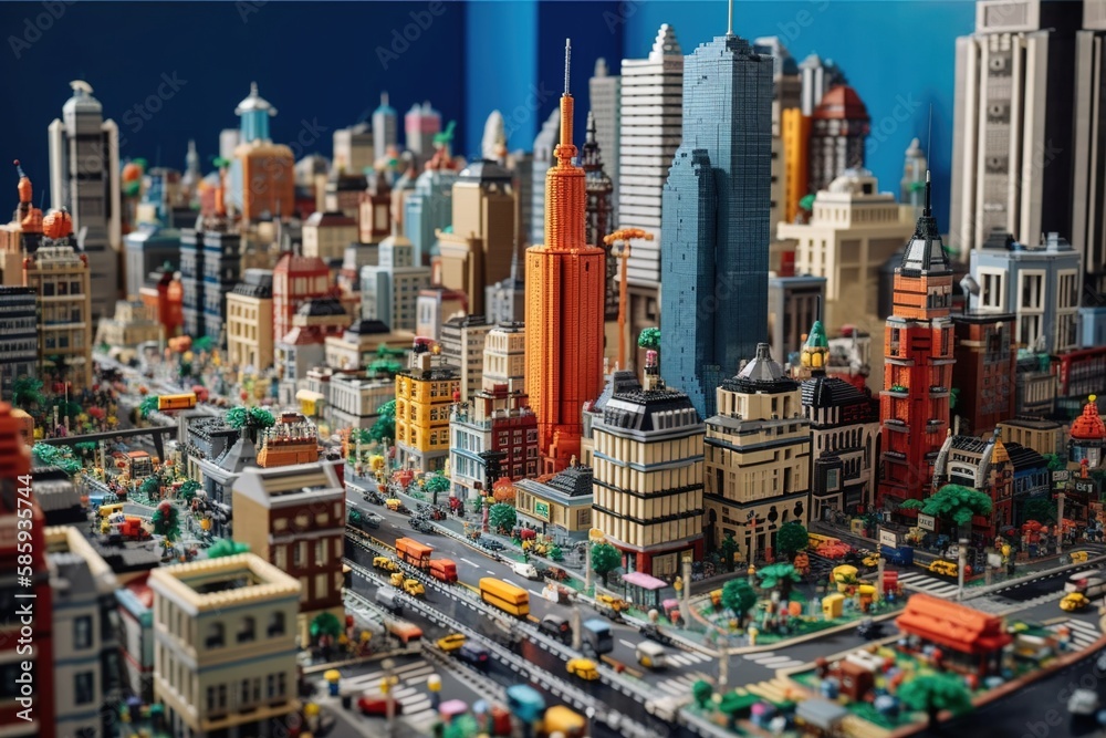 Building Blocks: A Vibrant Lego Cityscape - obrazy, fototapety, plakaty 