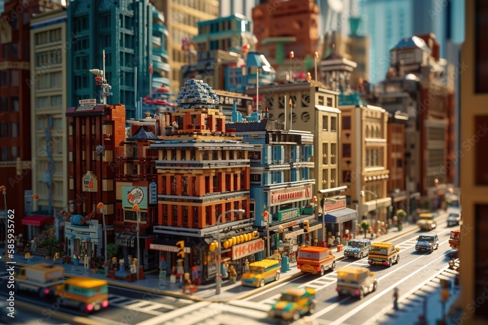 Colorful Brick Metropolis: A Lego City Adventure, GenerativeAI - obrazy, fototapety, plakaty 