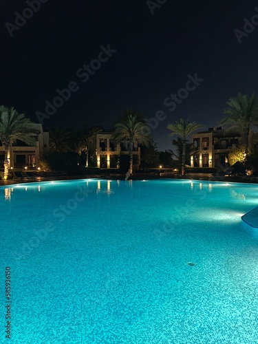 view of the night pool and water surface © Aleks