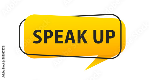 Speak up. Origami style speech bubble banner. Sticker design template with Outlet text. Vector EPS 10. Flat style. Isolated on white background. Vector illustration