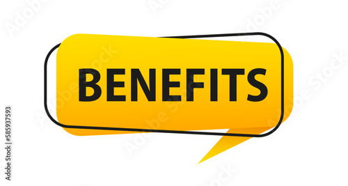 Benefits. Origami style speech bubble banner. Sticker design template with Outlet text. Vector EPS 10. Flat style. Isolated on white background. Vector illustration