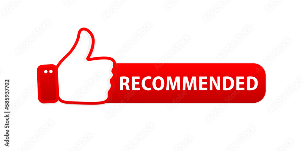 Recommend icon with thumbs up. Label recommended for quality control. Recommendation tag. Modern recommend badge. Modern web banner element. Vector illustration Recommend icon with thumbs up. Label recommended for quality control. Recommendation tag. Modern recommend badge. Modern web banner element. Vector illustration