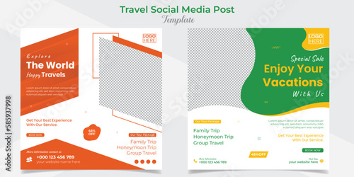 Holiday tourism and travel social media post and square flyer post banner template design set