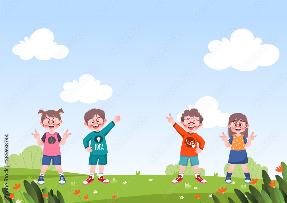 Children and friend playing happy activity on playground.space for text, templates, posters, banners.vector illustration.