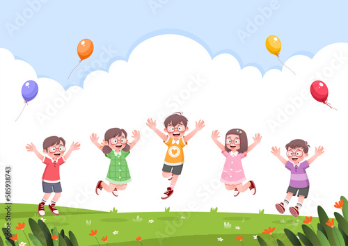 Children and friend playing happy activity on playground.space for text, templates, posters, banners.vector illustration.