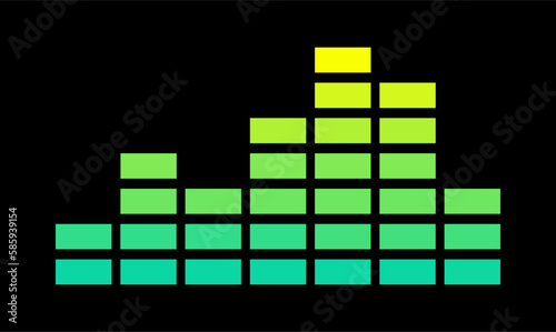 Music equalizer. Digital equalizer. Colorful equalizer between shades of green and yellow.