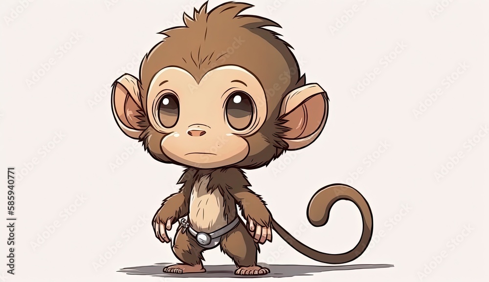 Obraz premium Illustration of a cute baboon with a belt and giant head Generative AI
