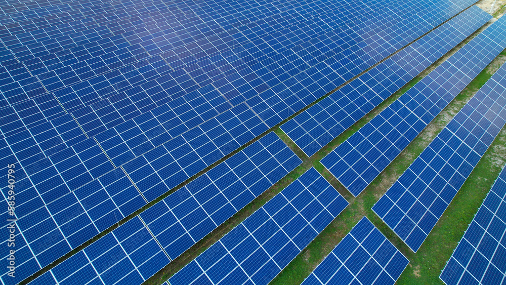AERIAL: Solar panels field for collecting sunlight energy to produce electricity AERIAL: Solar panels field for collecting sunlight energy to produce electricity