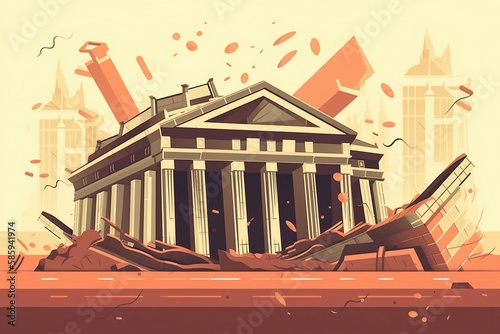 bank collapse concept illustration - generative ai