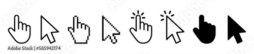 Computer mouse click cursor gray arrow icons set and loading icons. Cursor icon. Mouse click cursor collection. photo