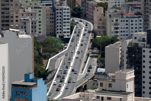 Visão aérea da região do Elevado Costa e Silva, centro de São Paulo, Brasil