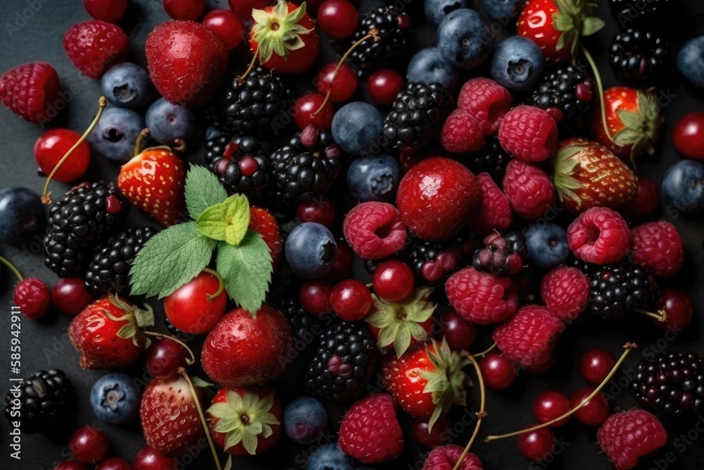 Fresh berries, top view. Generative AI Fresh berries, top view. Generative AI