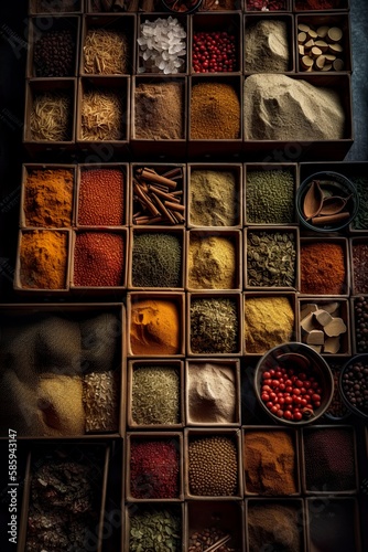 Still life with colorful spices. AI Generative Art. © W&S Stock