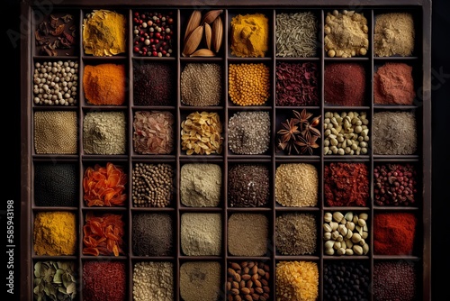 Still life with colorful spices. AI Generative Art.