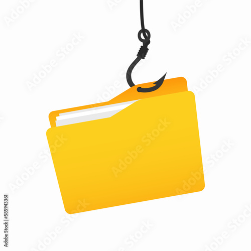 Data phishing hacking online scam concept, with file document hook design. Vector illustration.