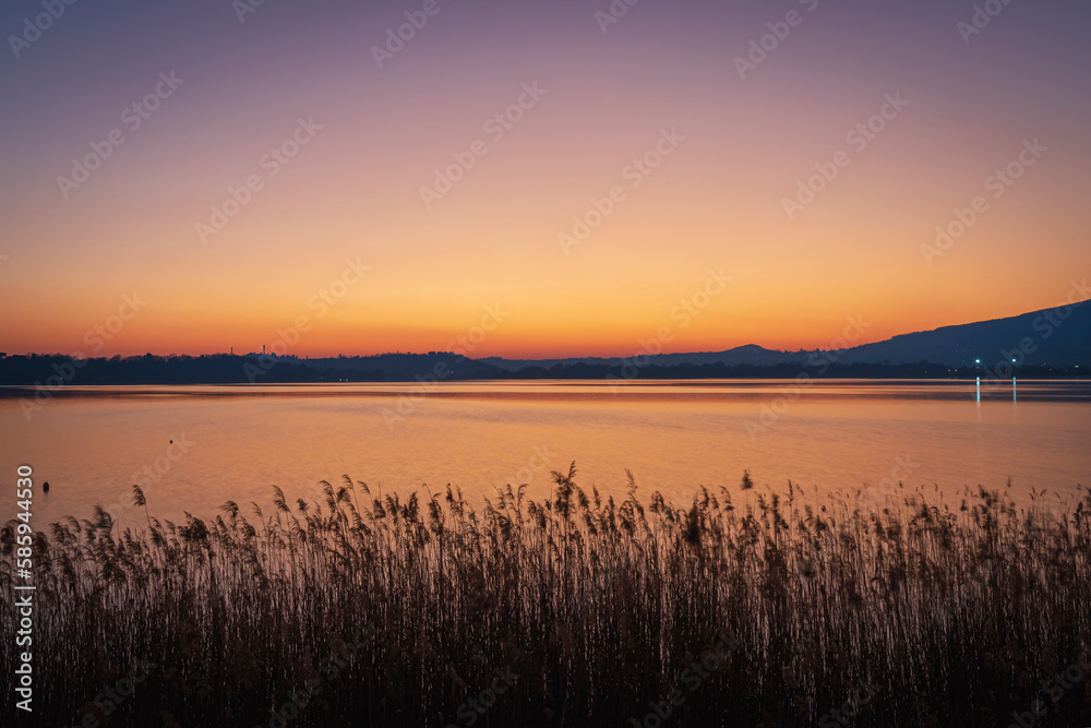 Pusiano lake at the sunset