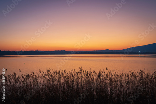 Pusiano lake at the sunset