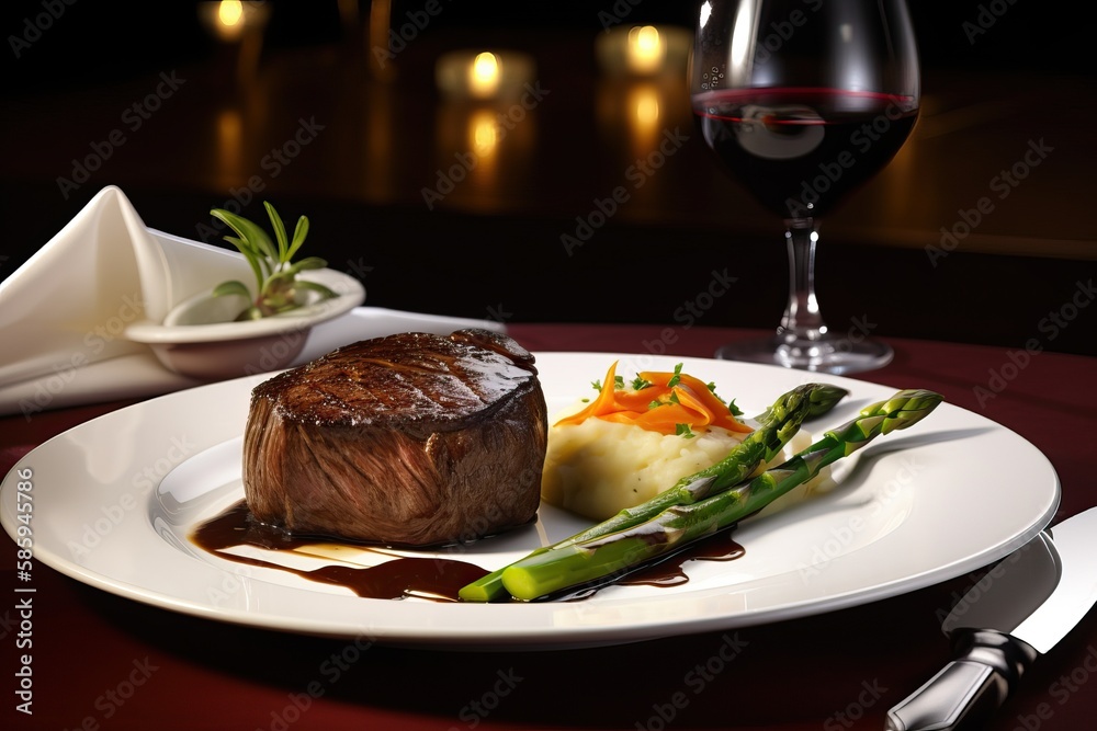 Elegant Steak, Asparagus, Restaurant Dish, Generative AI