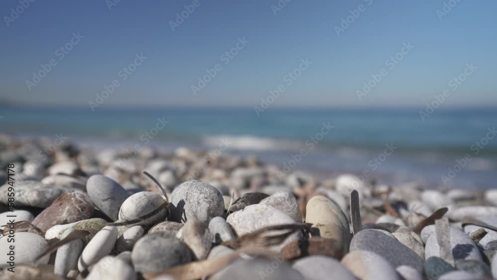 Shallow depth of field shot of pebble beach and sea, City of Rhodes, Rhodes, Dodecanese Islands, Greek Islands, Greece, Europe Shallow depth of field shot of pebble beach and sea, City of Rhodes, Rhodes, Dodecanese Islands, Greek Islands, Greece, Europe