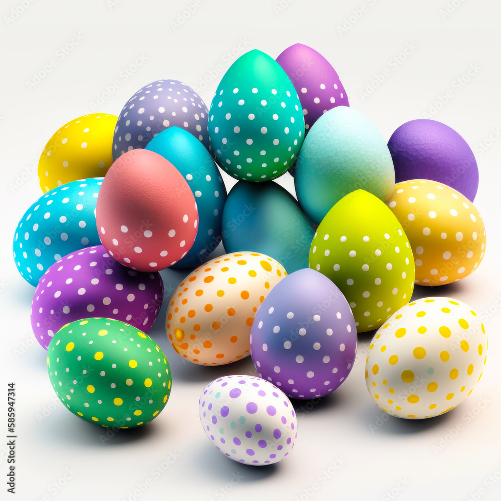 Easter eggs presented on a pristine white background. Generative AI.