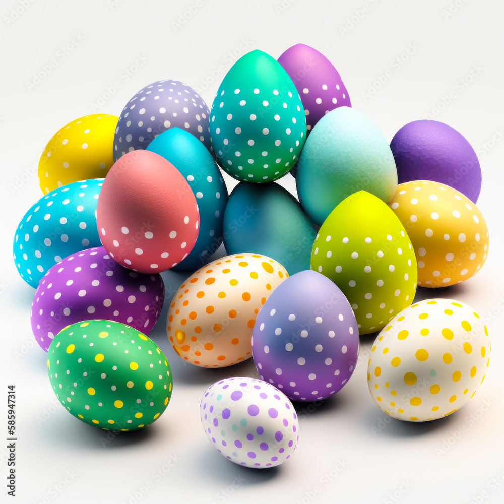 Easter eggs presented on a pristine white background. Generative AI. Easter eggs presented on a pristine white background. Generative AI.