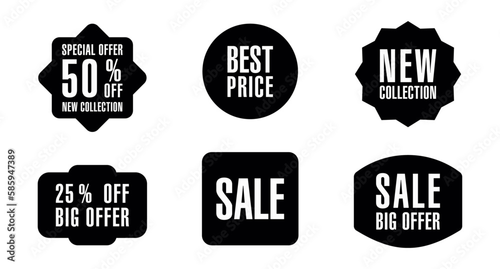 Set of new stickers, sale tags and labels. Shopping stickers and badges for merchandise and promotion, special offer, new collection, discount etc. Red stickers for web banners