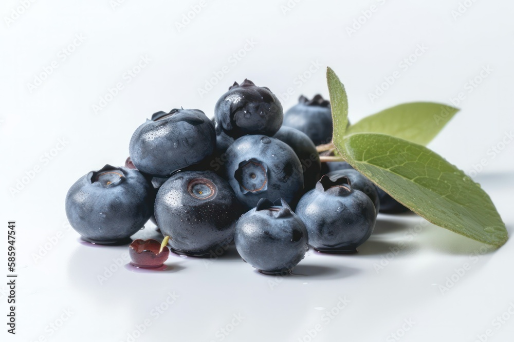 Fresh blueberries with blueberry leaves isolated on white background. AI Fresh blueberries with blueberry leaves isolated on white background. AI