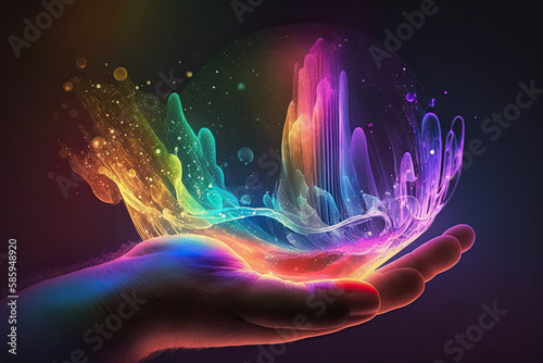 hand holding a rainbow concept of creativity photo